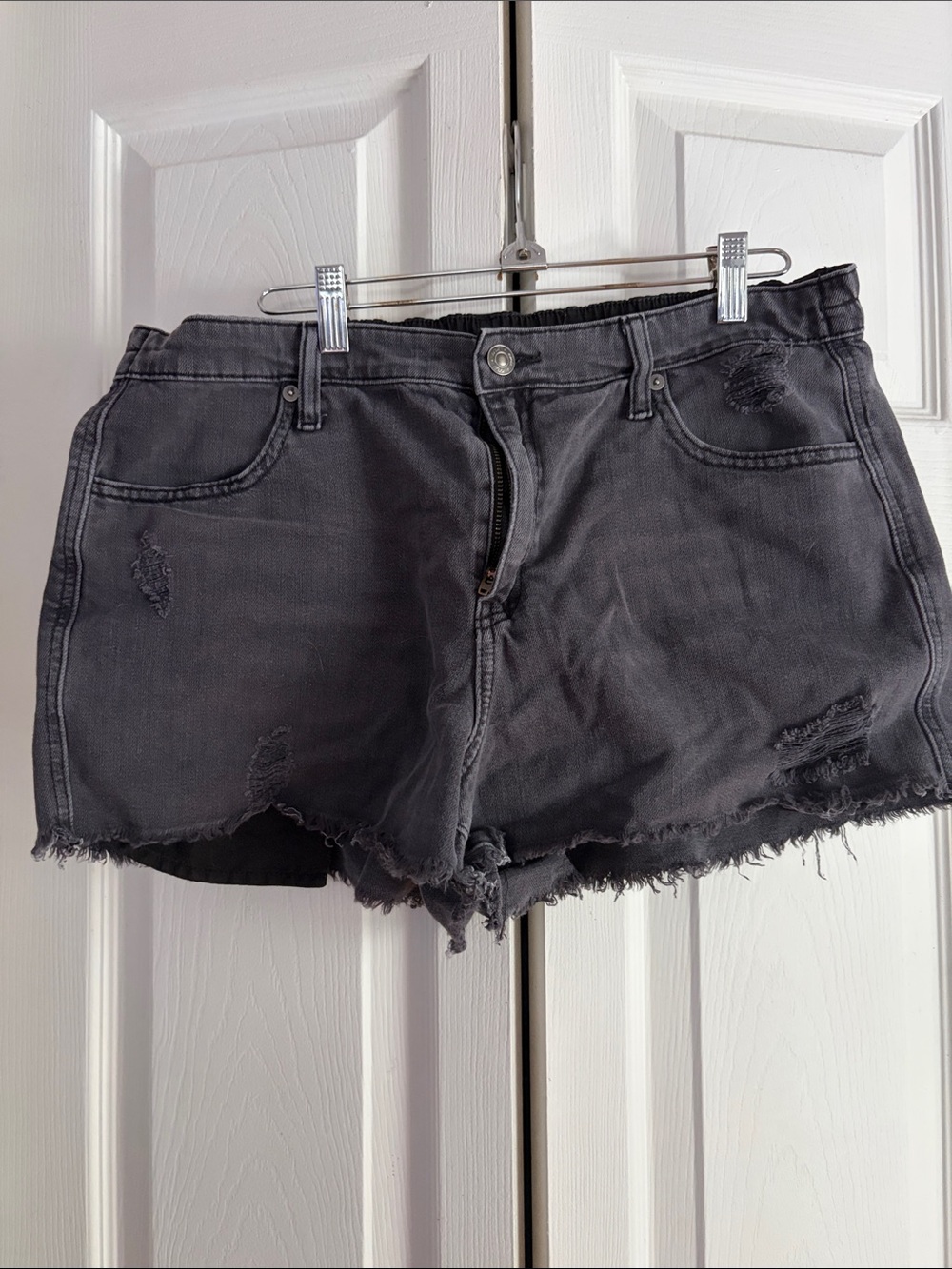 aerie Charcoal Distressed Frayed Hem Jean Shorts